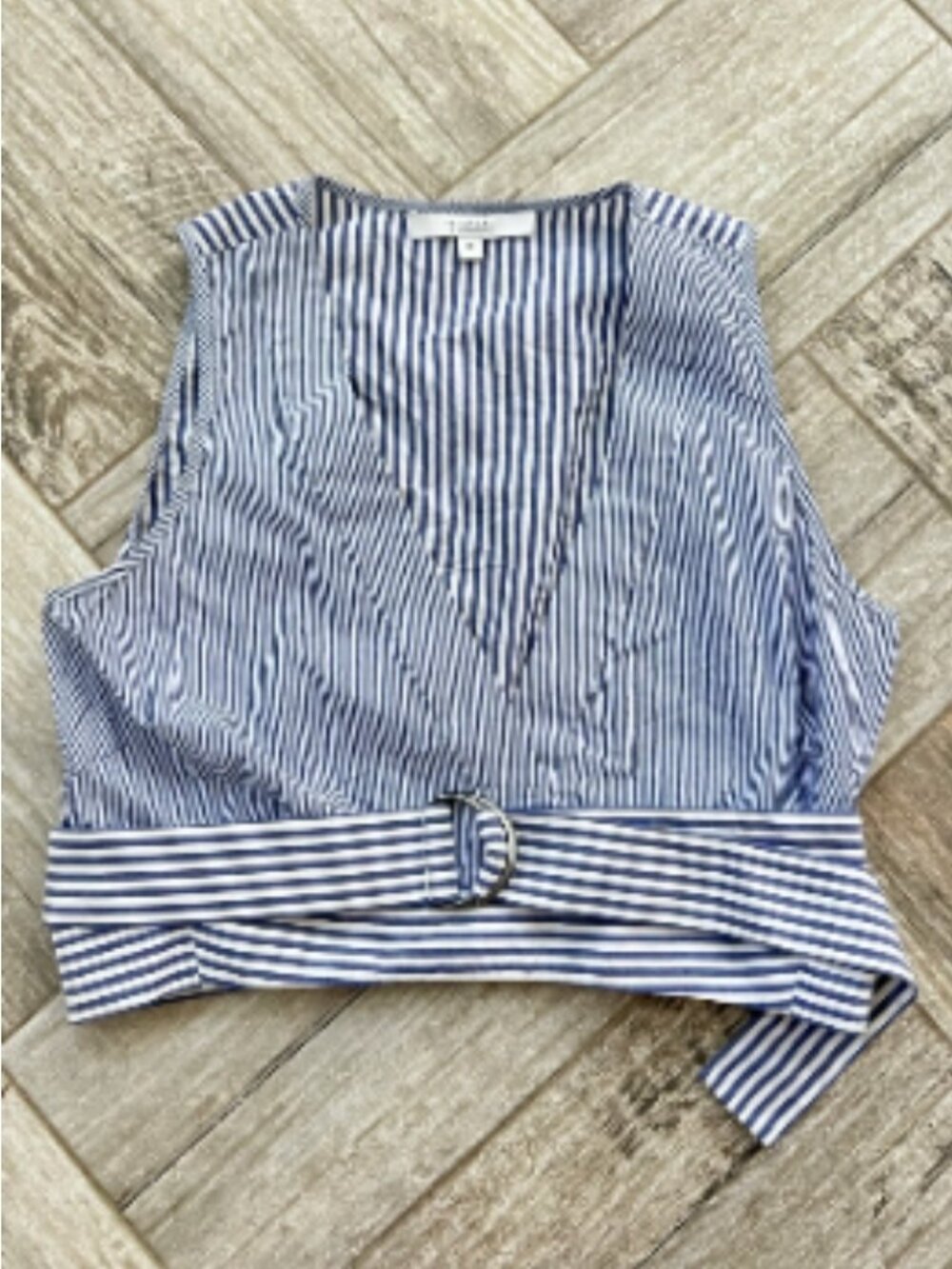 NEW Derek Lam 10 Crosby Belted Halter Top Blue and White Stripe Size 2